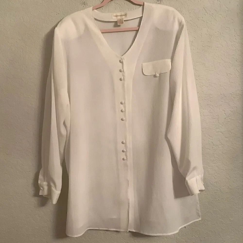 Christie & Jill V-Neck Long Sleeve White Blouse Size 2X